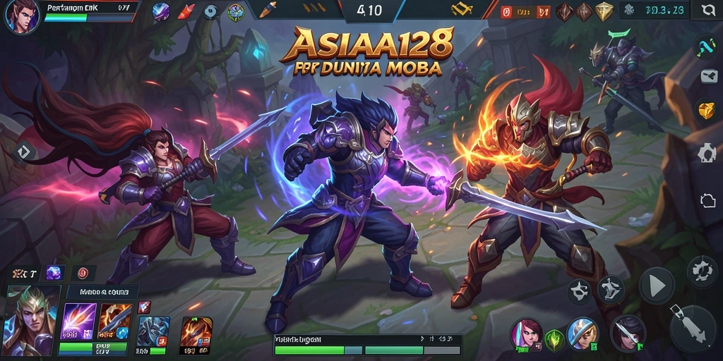 Tampilan seru gameplay ASIA128 di arena pertarungan MOBA.