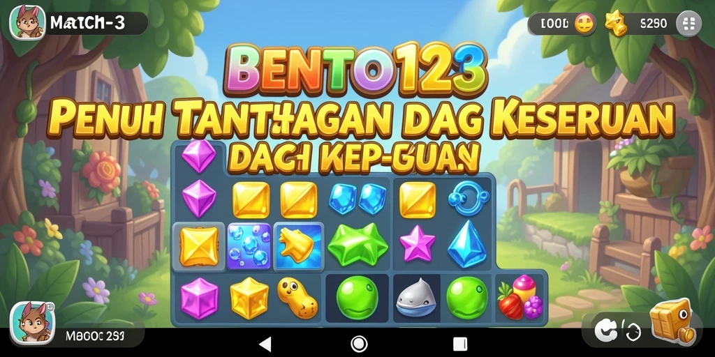 Tangkapan layar BENTO123 menampilkan gameplay Match-3 yang seru dan berwarna.