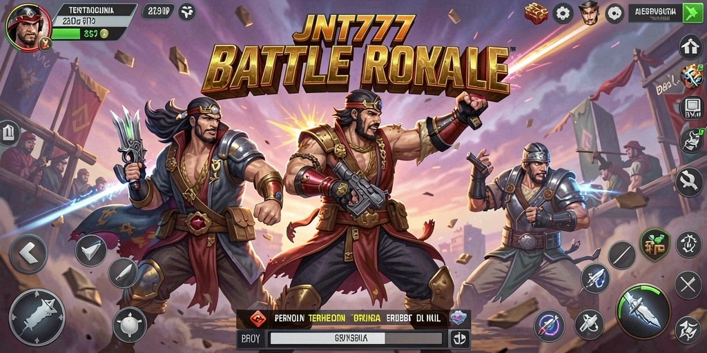 Gameplay JNT777 menampilkan aksi seru dalam arena Battle Royale.