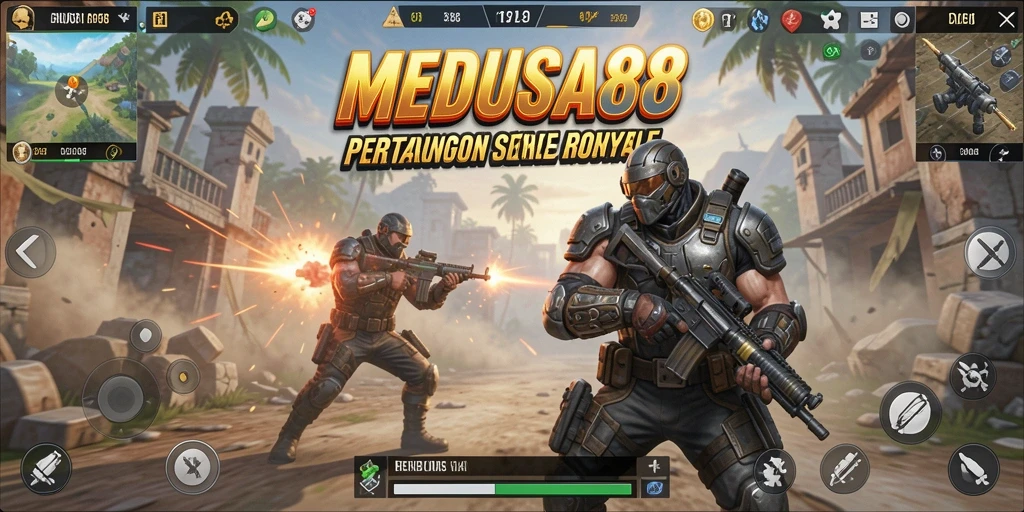 Screenshot gameplay MEDUSA88 yang mendebarkan dan penuh aksi dalam Battle Royale.