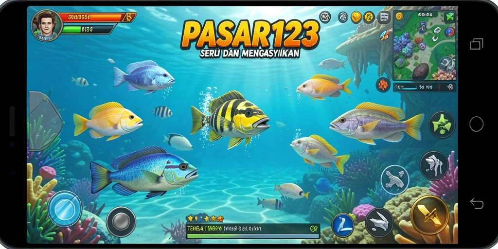 Screenshot PASAR123 menampilkan adegan seru saat menangkap ikan besar.
