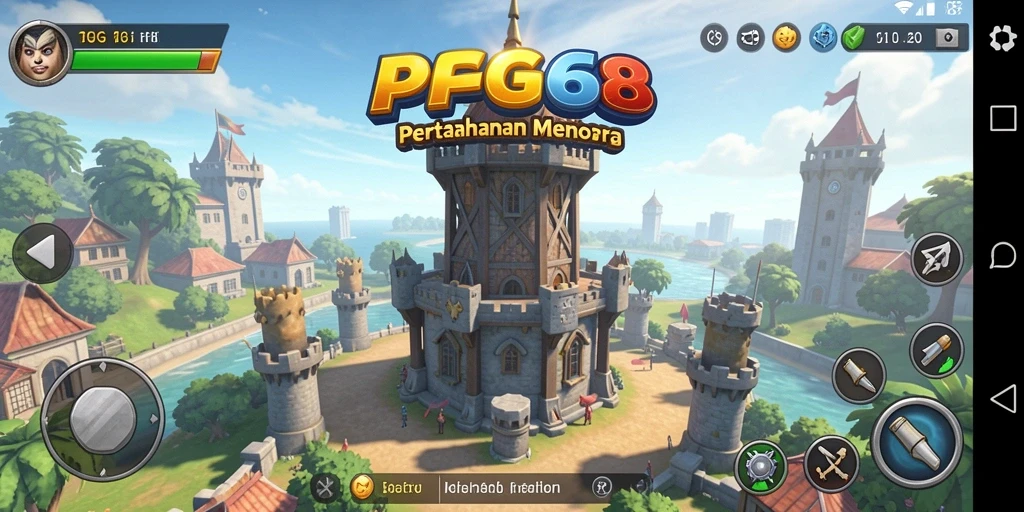 Tampilan gameplay PGG68 dengan strategi pertahanan menara yang menyenangkan.