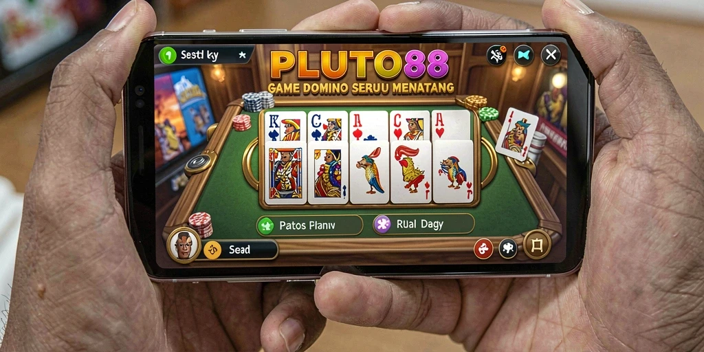 Screenshot utama PLUTO88 menampilkan gameplay Domino yang dinamis.