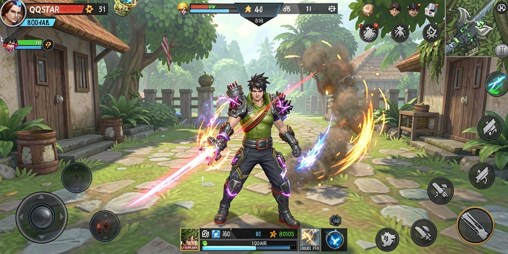 Screenshot utama gameplay QQSTAR menampilkan desain kreatif dan interaktif.