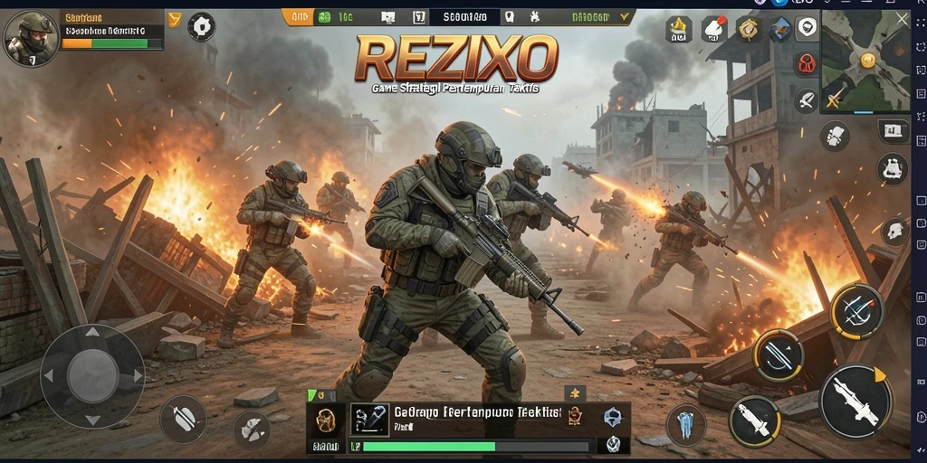 Tampilan gameplay yang memukau dari REZIXO dalam pertempuran taktis.