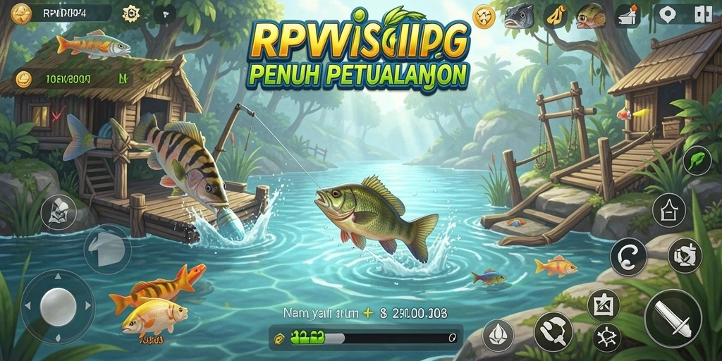 Screenshot gameplay RPVIP4 menunjukkan aksi memancing yang mendebarkan di lautan.