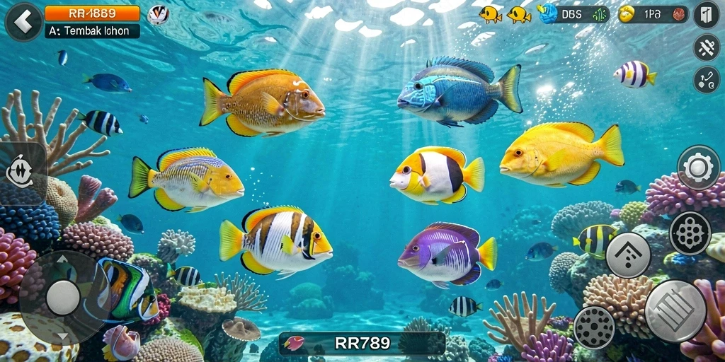 Tampilan gameplay menarik dari RR789 saat menembak ikan.